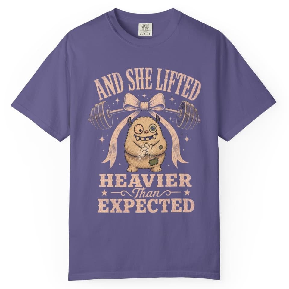She Lifted Heavier t-shirt in Grape, photo 1