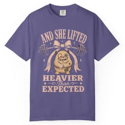 She Lifted Heavier t-shirt in Grape, thumbnail 1