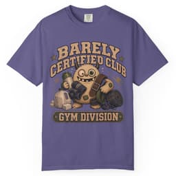 Barely Certified Gym Dept t-shirt in Grape, thumbnail 1