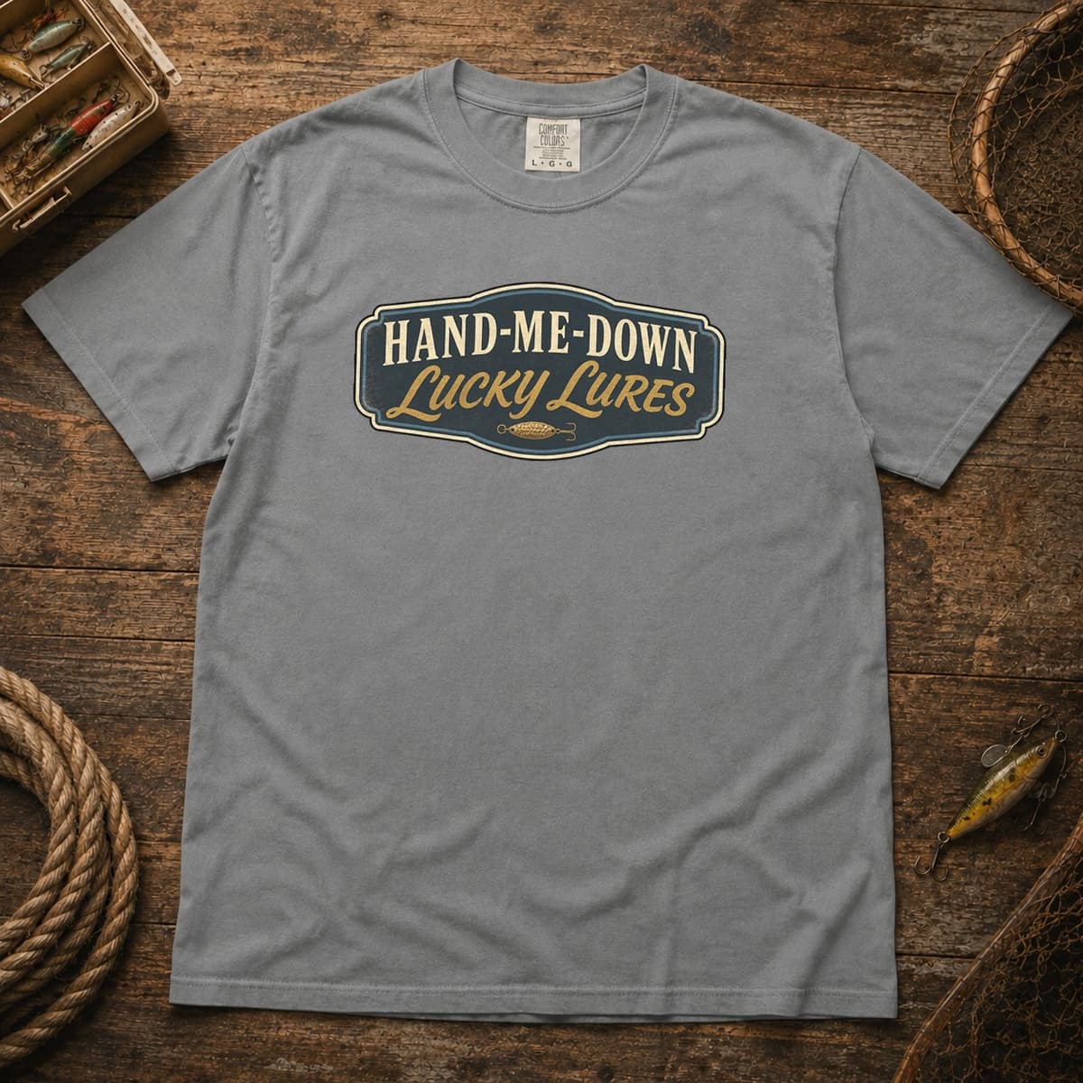 Hand-Me-Down Lucky Lures t-shirt in Granite, photo 1