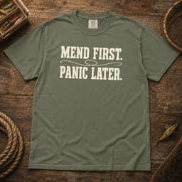 Mend First. Panic Later. t-shirt in Moss, thumbnail 1