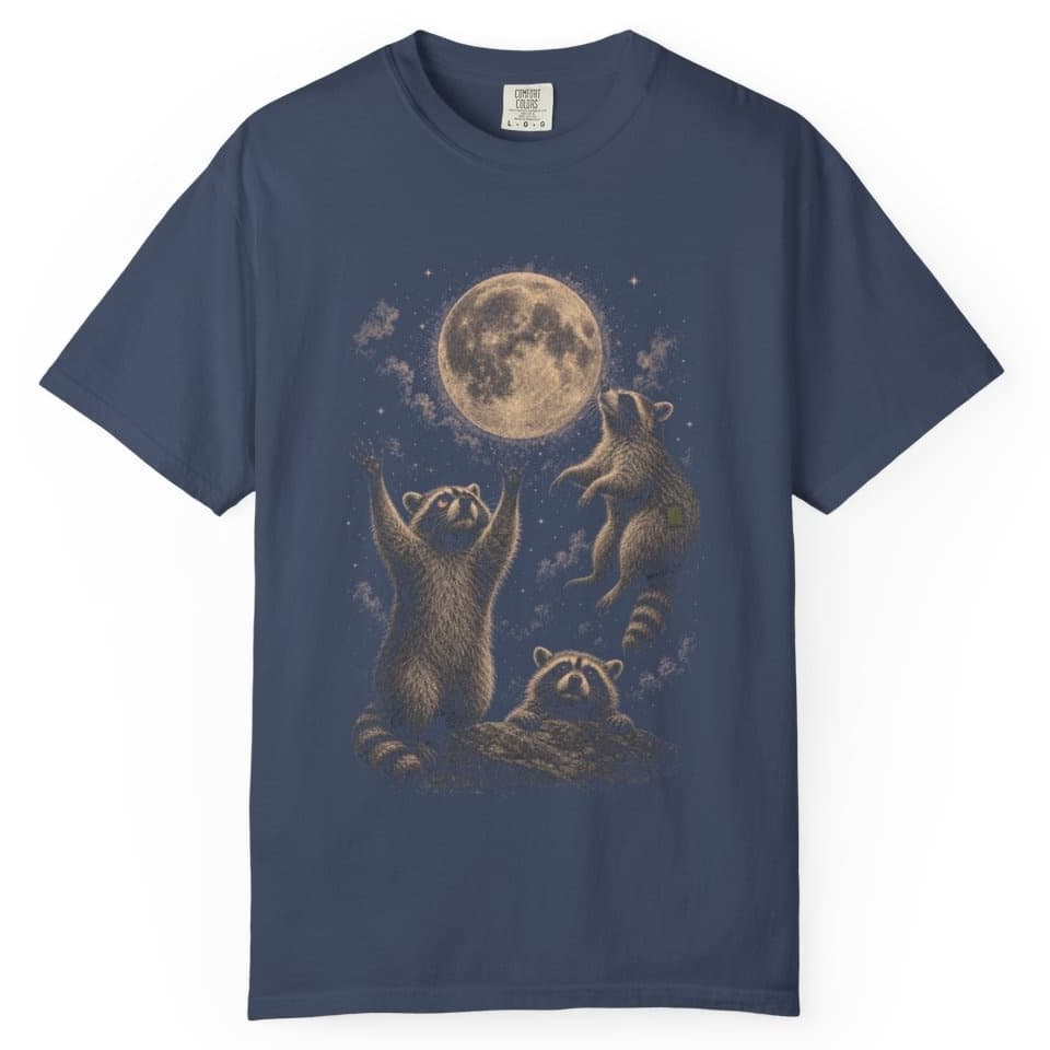 Raccoon Moon Meeting t-shirt in Blue Jean, photo 3