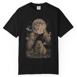 Capybara Moon Meeting t-shirt in Black, thumbnail 1
