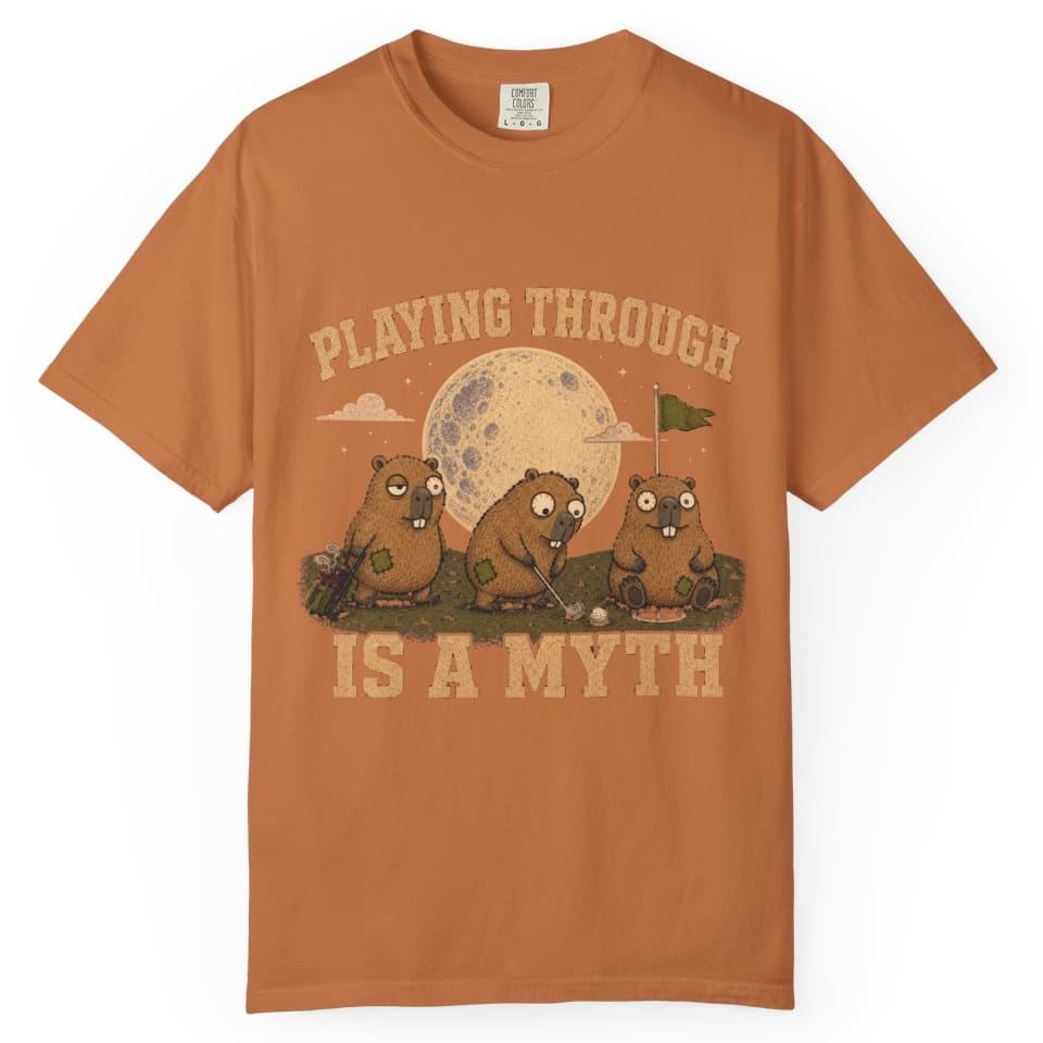 Playing Through Is A Myth t-shirt in Yam, photo 1