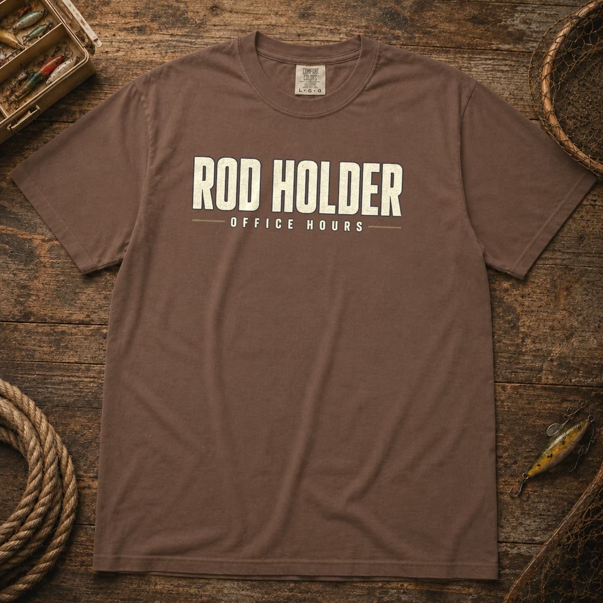 Rod Holder Office Hours t-shirt in Espresso, photo 1