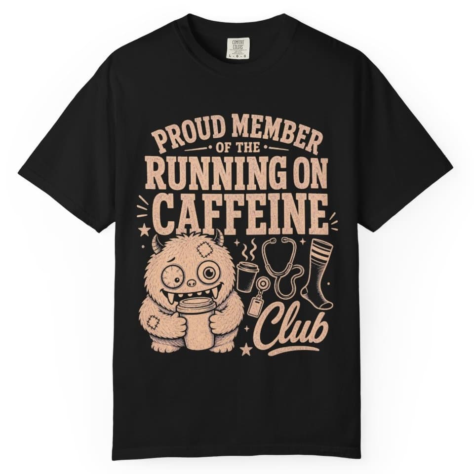Running on Caffeine Club t-shirt, alternate view