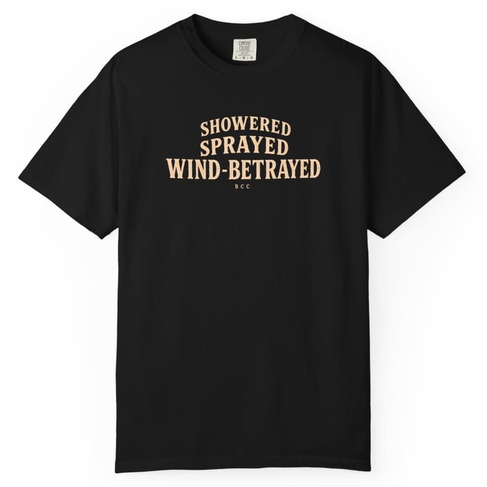 Showered, Sprayed, Wind-Betrayed Hunting Shirt t-shirt in Black, photo 1