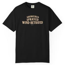 Showered, Sprayed, Wind-Betrayed Hunting Shirt t-shirt in Black, thumbnail 1