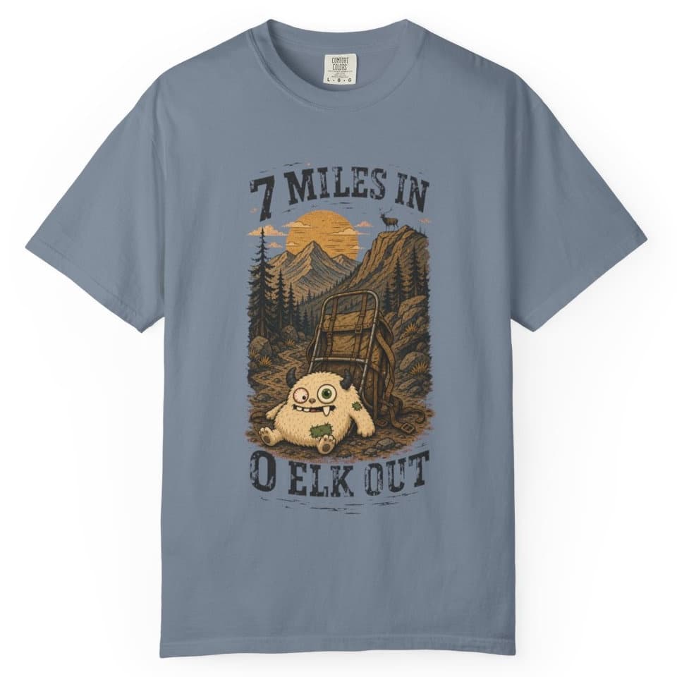 7 Miles In 0 Elk Out t-shirt in Granite, photo 8
