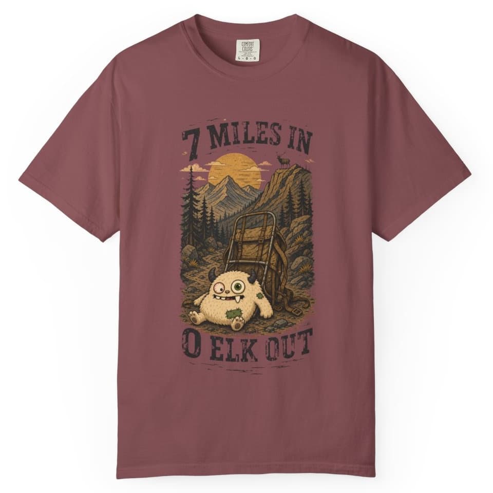 7 Miles In 0 Elk Out t-shirt in Granite, photo 9