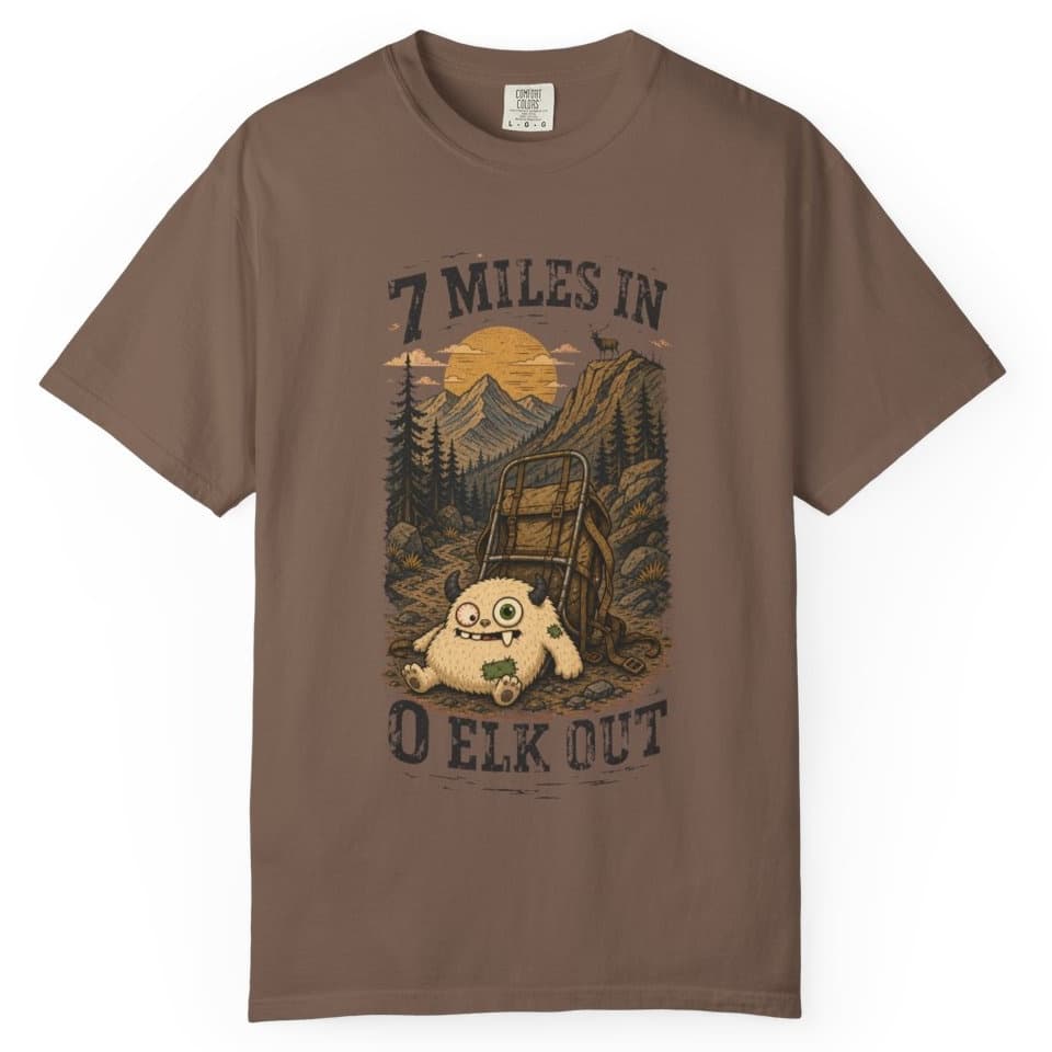 7 Miles In 0 Elk Out t-shirt in Granite, photo 5