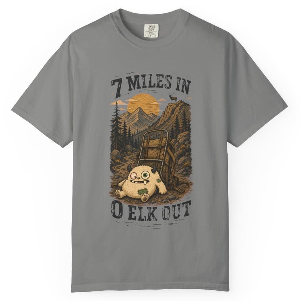7 Miles In 0 Elk Out t-shirt in Granite, photo 1