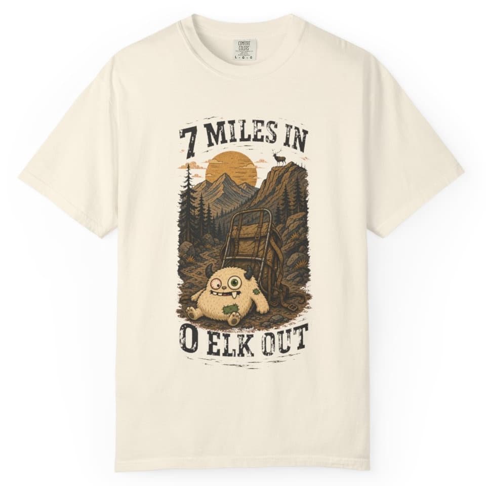 7 Miles In 0 Elk Out t-shirt in Granite, photo 10