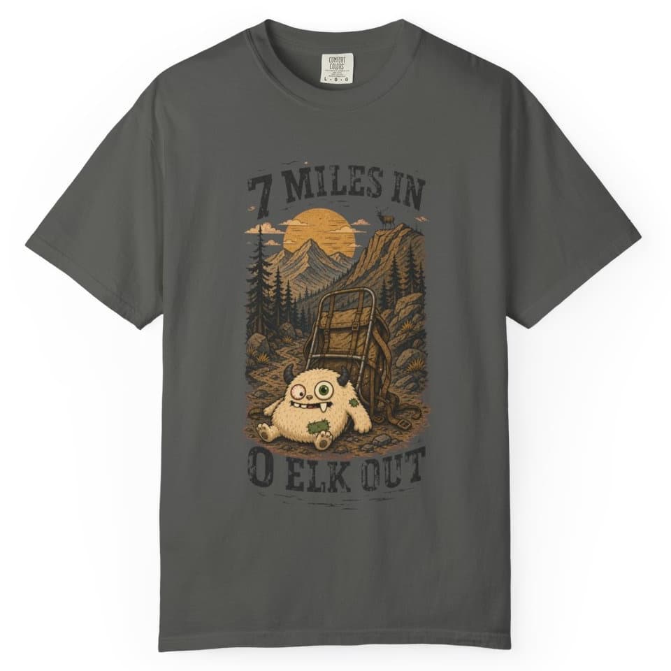 7 Miles In 0 Elk Out t-shirt in Granite, photo 6