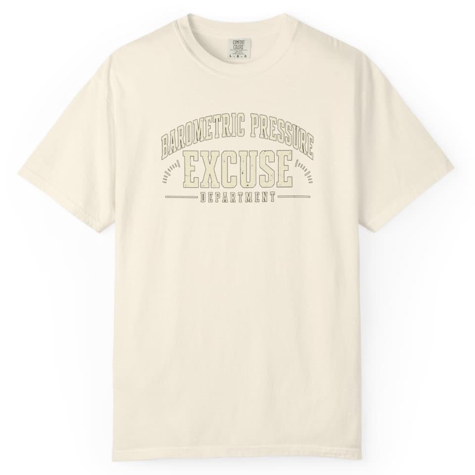Barometric Pressure Excuse Department t-shirt in Midnight, photo 11