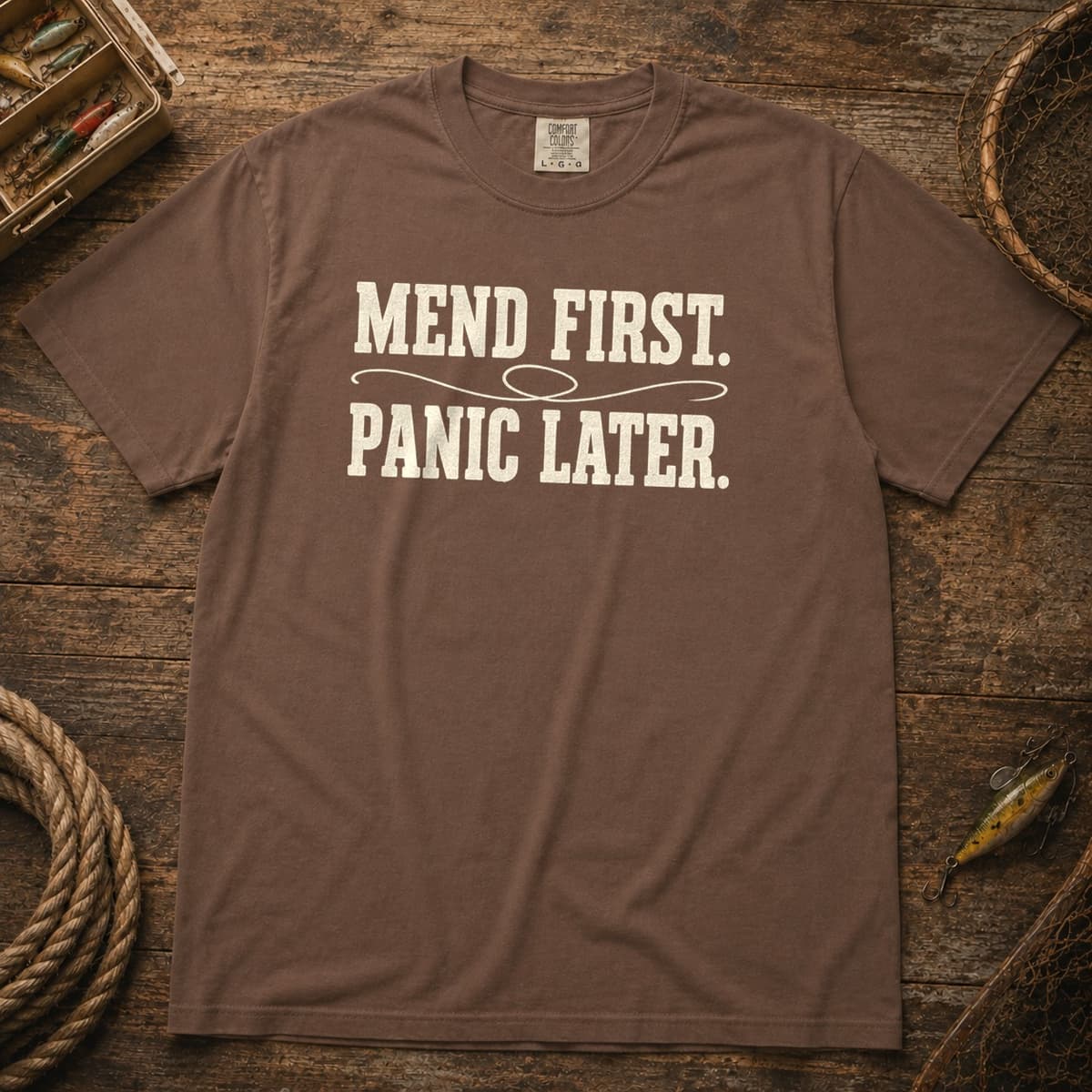 Mend First. Panic Later. t-shirt in Moss, photo 4