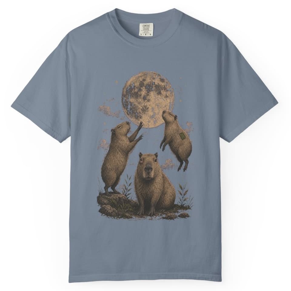 Capybara Moon Meeting t-shirt in Black, photo 8