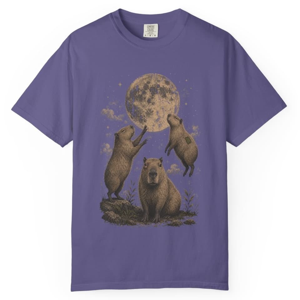 Capybara Moon Meeting t-shirt in Black, photo 6