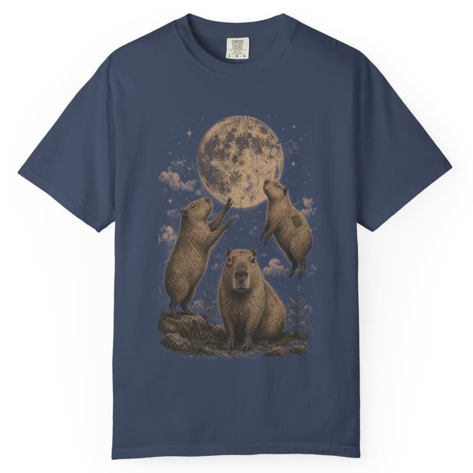 Capybara Moon Meeting t-shirt in Black, photo 2