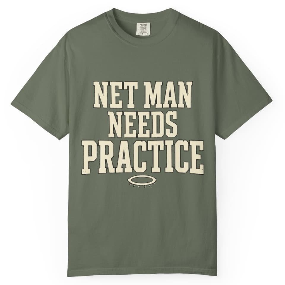 Net Man Needs Practice t-shirt in Moss, photo 1