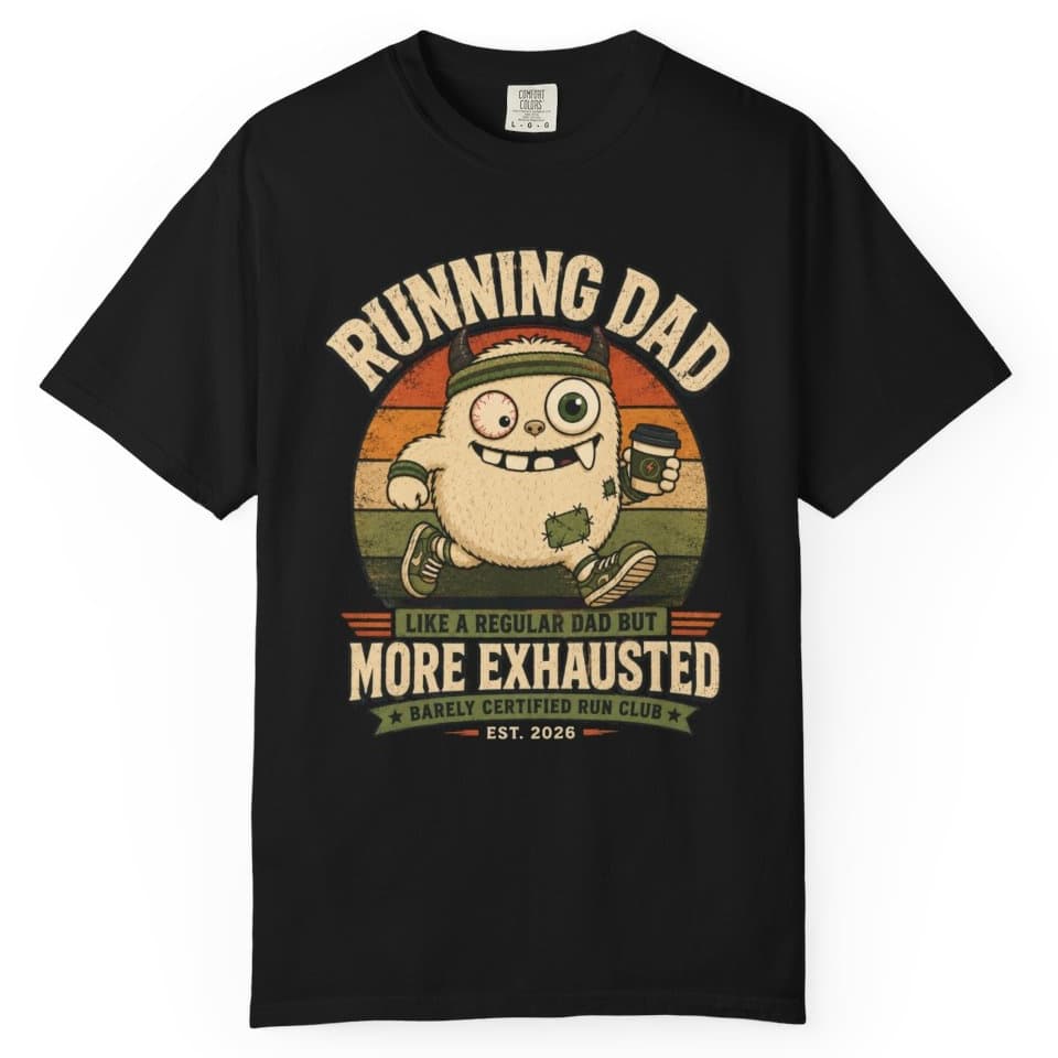 Exhausted Running Dad t-shirt in Black, photo 1